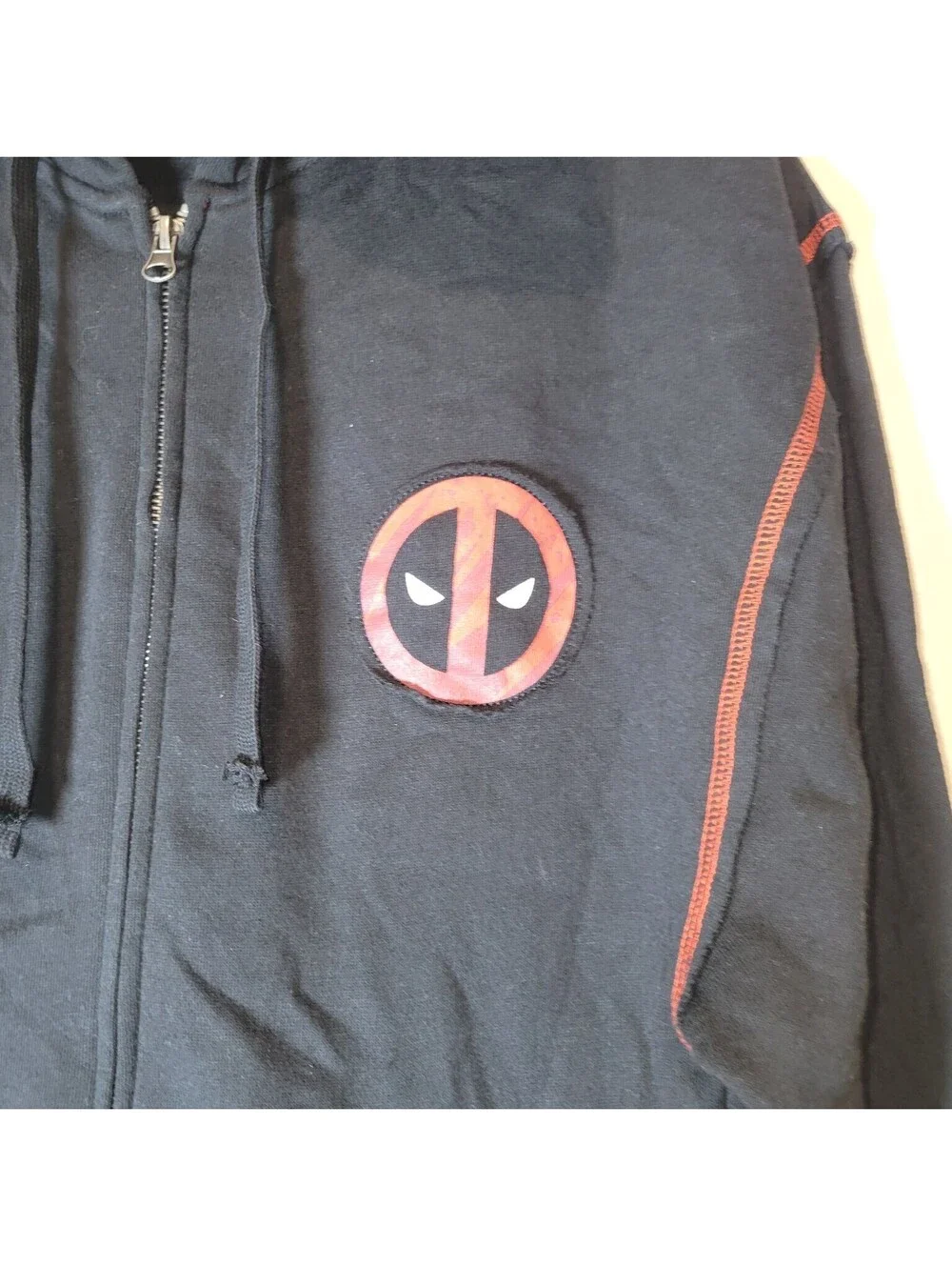 Marvel Deadpool Men's Full Zip Hoodie Black Red Graphic Sweatshirt Small